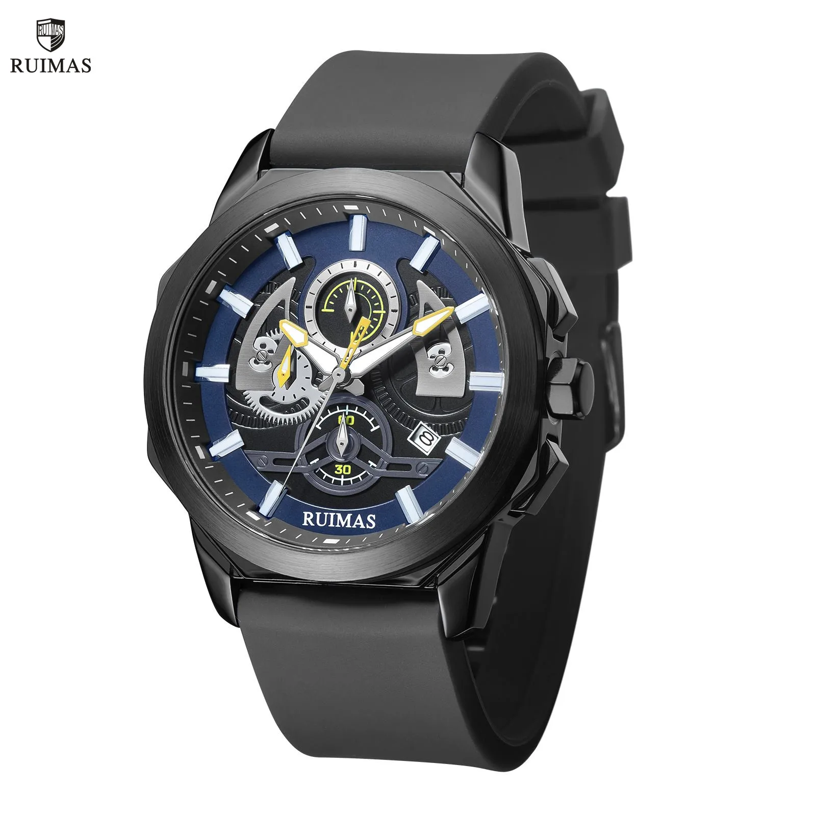 RUIMAS Sports Watches for Men Casual Luxury Quartz Wristwatch Calendar Luminous Silicone Chronograph Clock reloj hombre 581