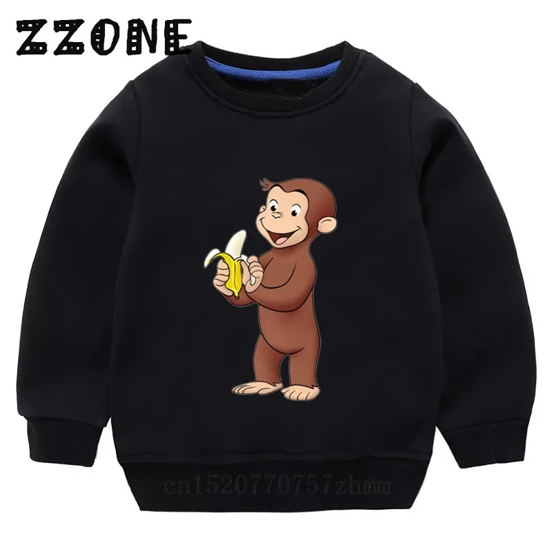 Kids Curious George Monkey Cute Cartoon Sweatshirts Children\'s Hoodies Baby Cotton Pullover Tops Girl Boy Autumn Clothes,KYT5266