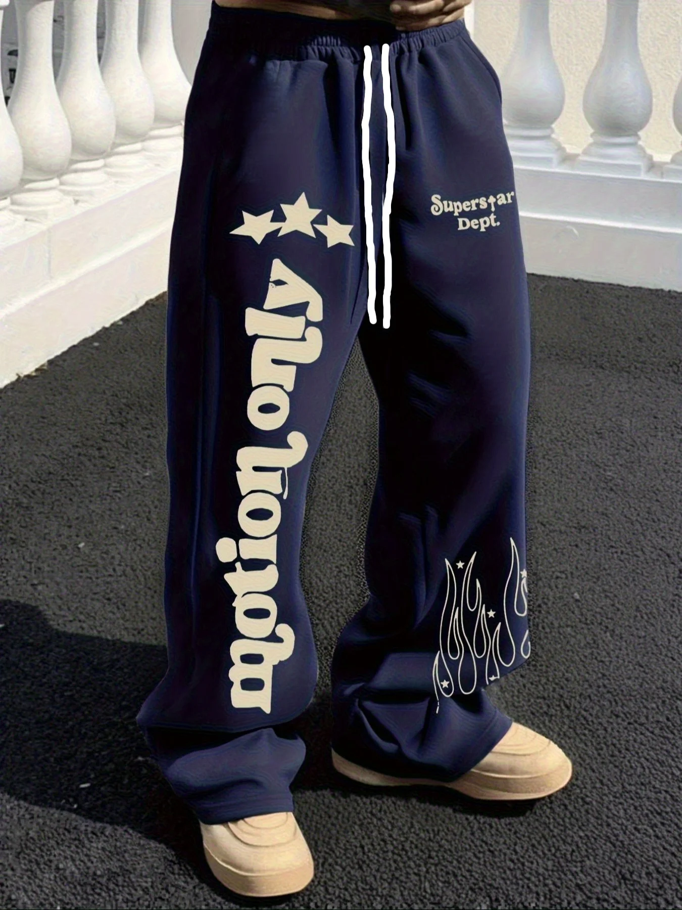 

Летние свободные спортивные брюки 2026 года с принтом «Звезды и пламя», темно-синие, с высокой талией, широкими штанинами, в стиле Y2K, с 3D-печатью, быстросохнущие