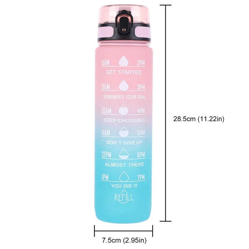 1000ml Frosted Sports Water Bottle Gradient Progressive Color Drinking Water Cup with Handle for Gym Outdoor Sports Camping