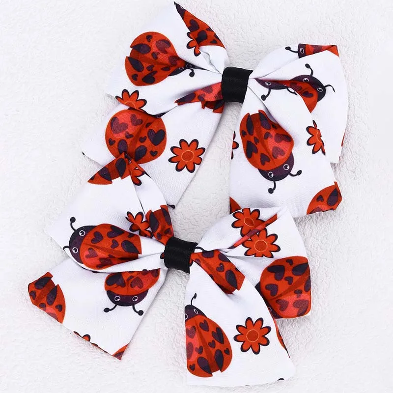 ncmama 2Pcs Ladybug Print Bow Hair Clip Cute Large Ladybird Hairpin for Baby Girls Barrette Kids Headwear Korea Hair Accessories