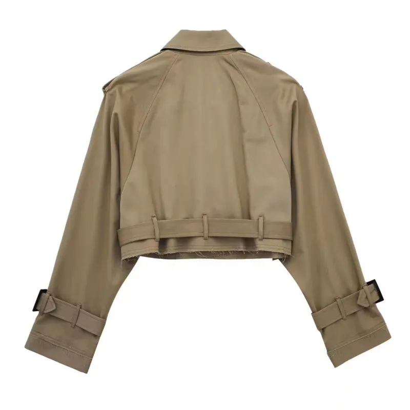 

2025 Winter Women's Solid-Color Casual Windbreaker Short Length Long Sleeves with Belt Stylish Cozy Outerwear for Daily Wear