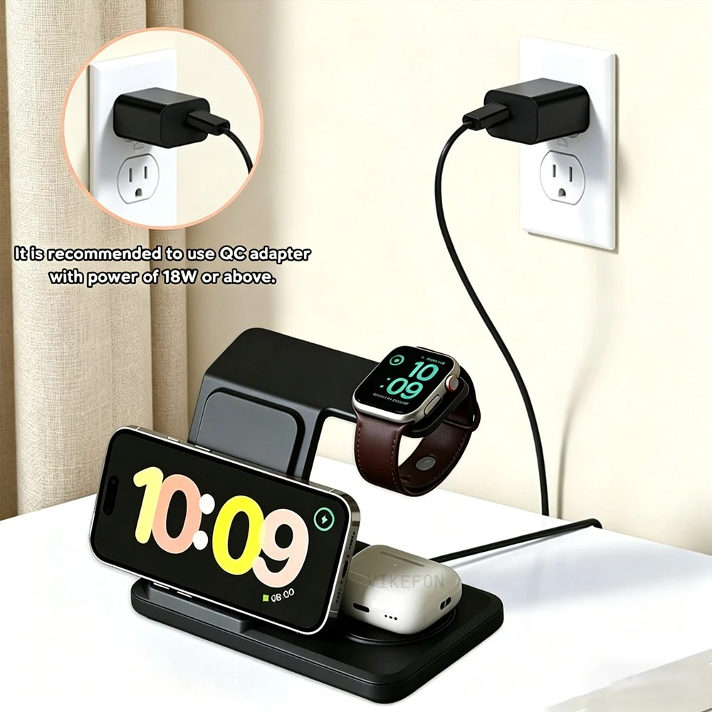 Wireless 3 IN 1 Charger Stand For iPhone 17 16 15 14 13 12 Pro Max Apple Watch 11-2 Airpods 4 Pro3/2 Fold Fast Charging Station