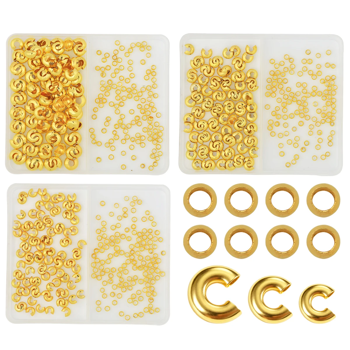 200sets 2/3/4mm Jewelry Findings Diy Stopper Spacer Beads Split Rings Connectors Gold  Ball Crimp End Beads For Jewelry Making