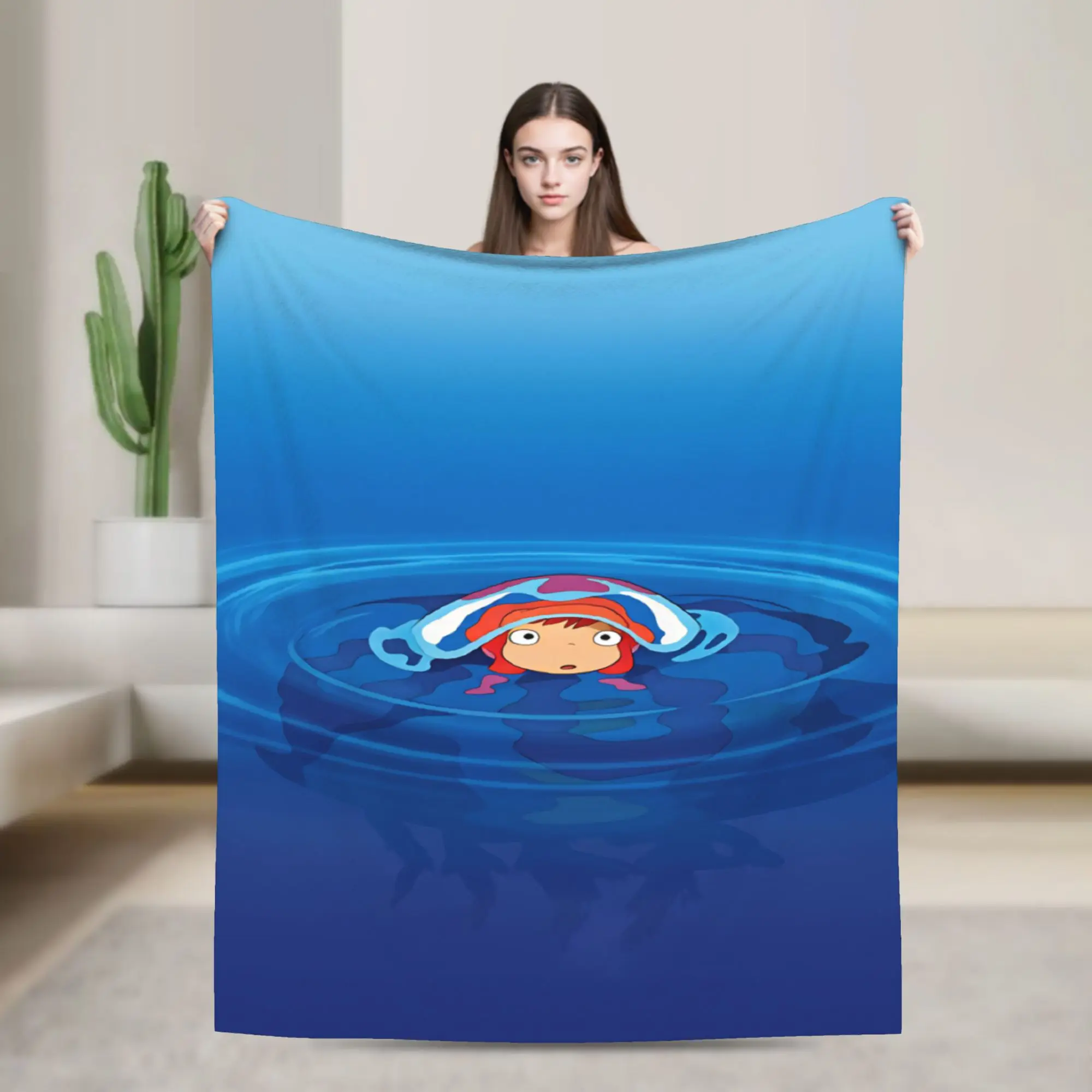 P-Ponyo-s Ocean Bubbles Flannel Blanket  Warm Soft Throw Blanket for Couch Chair Travel Fashion Bedspread Sofa Bed Cover
