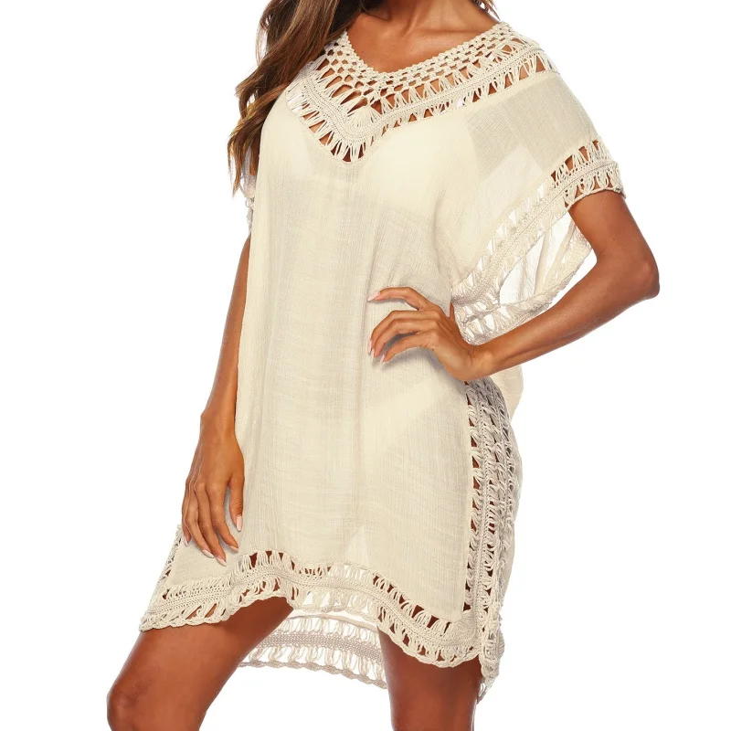속이 비치는 V넥 크로셰 드레스 여성 루즈 섹시 비치웨어 비키니 커버업 2025 신상 캐주얼 여성 수영복 비키니 커버업