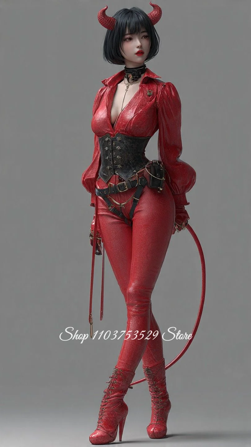 Maßgeschneidertes rotes Leder-Cosplay-Abschlussballkleid mit V-Ausschnitt und langen Ärmeln, Body für besondere Anlässe, Abendkleid, Cosplay-Abschlussballkleid für die Schule