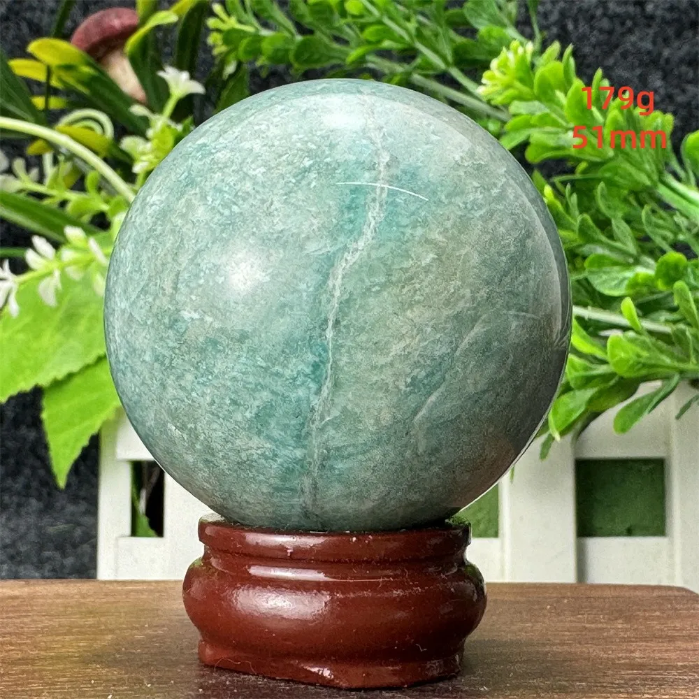 Natural Healing Amazonite Crystal Ball Magic Ball Divination Energy Aura Prayer Healing Spiritual Home Office Decoration + Base