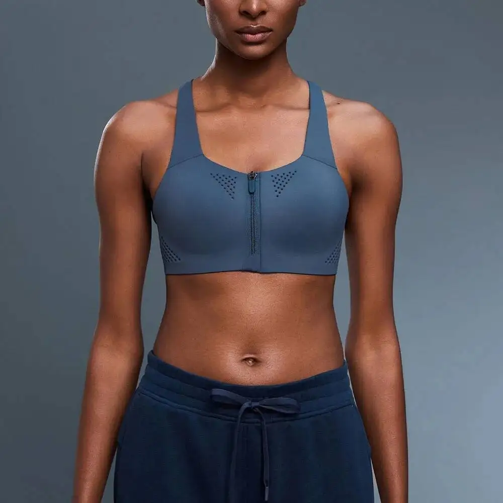 

Breathable Zipper Front Sports Women Seamless Yoga Bra Padded Cups Moisture Wicking Workout Top For Fiess Running