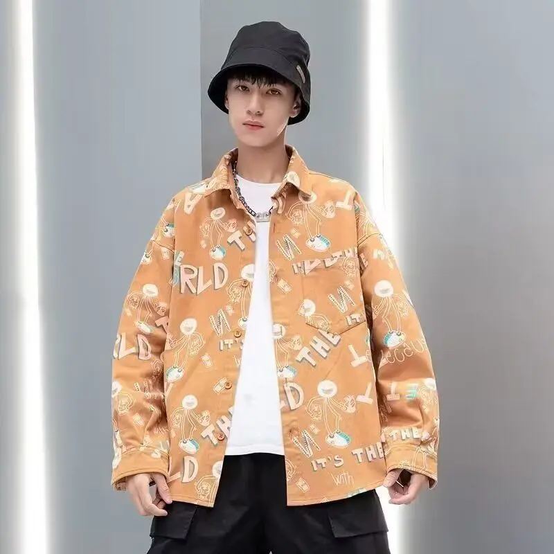 

New Men's Loose Casual Shirt Spring Fashion Versatile Outerwear Standard Fit Long Sleeve Pure Color Full Print High Elasticity