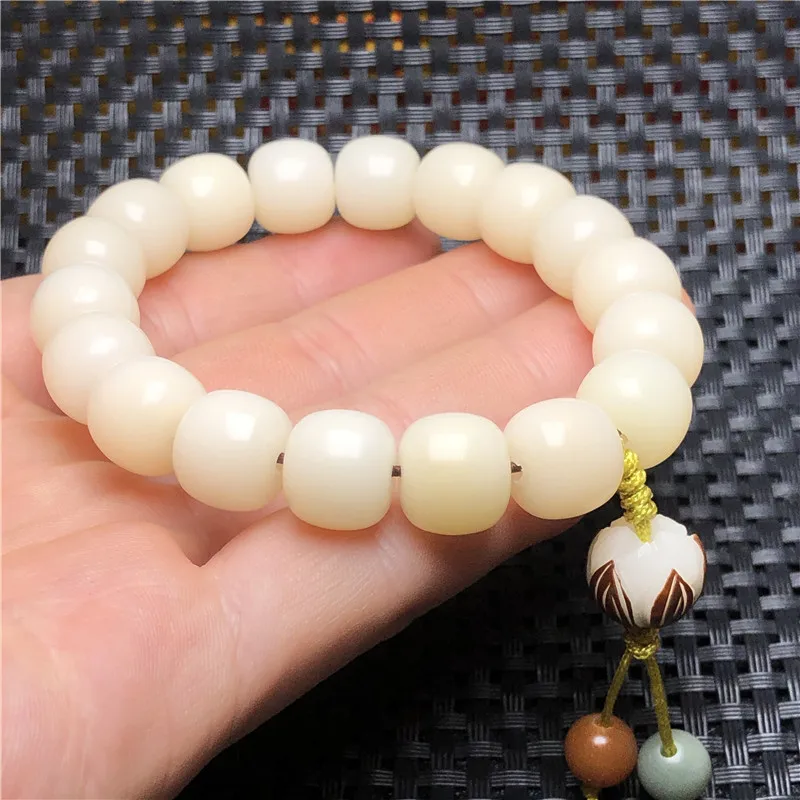 Ornament Barrel Beads White Corypha Umbraculifea Bracelet Women's Single Ring White Jade Bodhi Bracelet 11*12mm