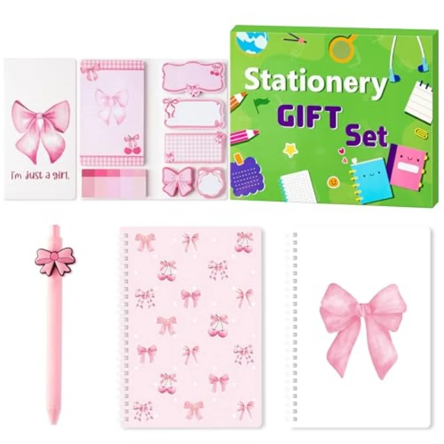 

Coquette Sticky Note A5 Notebooks Stationery Gift Set - Preppy Cute Self-Stick Notes Pads Spiral Notebooks Gel Ballpoint Pens S