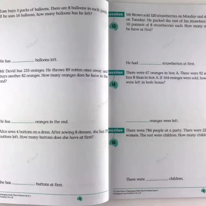 101 Challenging Maths Word Problems Books  6 Books/Set Singapore Primary School Grade 1-6 Math Practice Book English Book