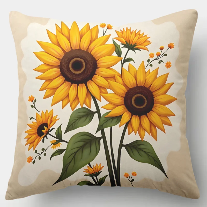 1pc Sunflower Floral Printed Throw Pillow Cover, Suitable for Sofa, Bedroom, Living Room, etc., Easily Create a Sunny Atmosphere