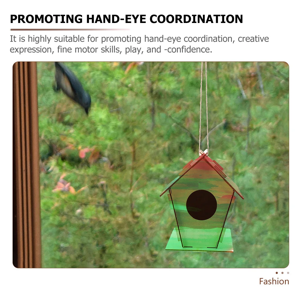 1 مجموعة بيت الطيور الرياح الرنين عدة DIY بها بنفسك منزل خشبي مجموعة أدوات رسم تطوير المهارات الحركية الدقيقة للأطفال الحرفية بناء الطلاء بيوت الطيور الرياح #1