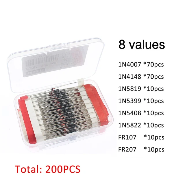 Zestaw diod Schottky'ego 100-350 szt. 1N4007 1N4148 1N5408 1N5819 1N5822 1N4001 1N4004 1N5404 FR107 FR207 Szybkie Przełączanie