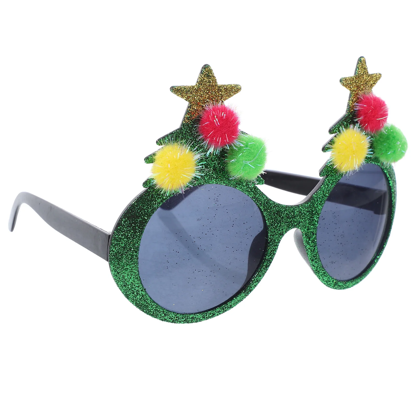 

Glitter Christmas Tree Glasses Pom-Poms Holiday Party Eyewear Xmas New Year Festive Decoration Party Favor Glasses
