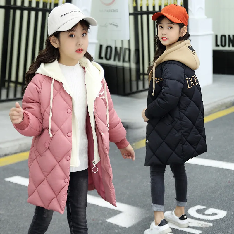 

Korean girls' winter clothes cotton jacket, new thick jacket, medium long style, western-style, medium size, children's cotton j