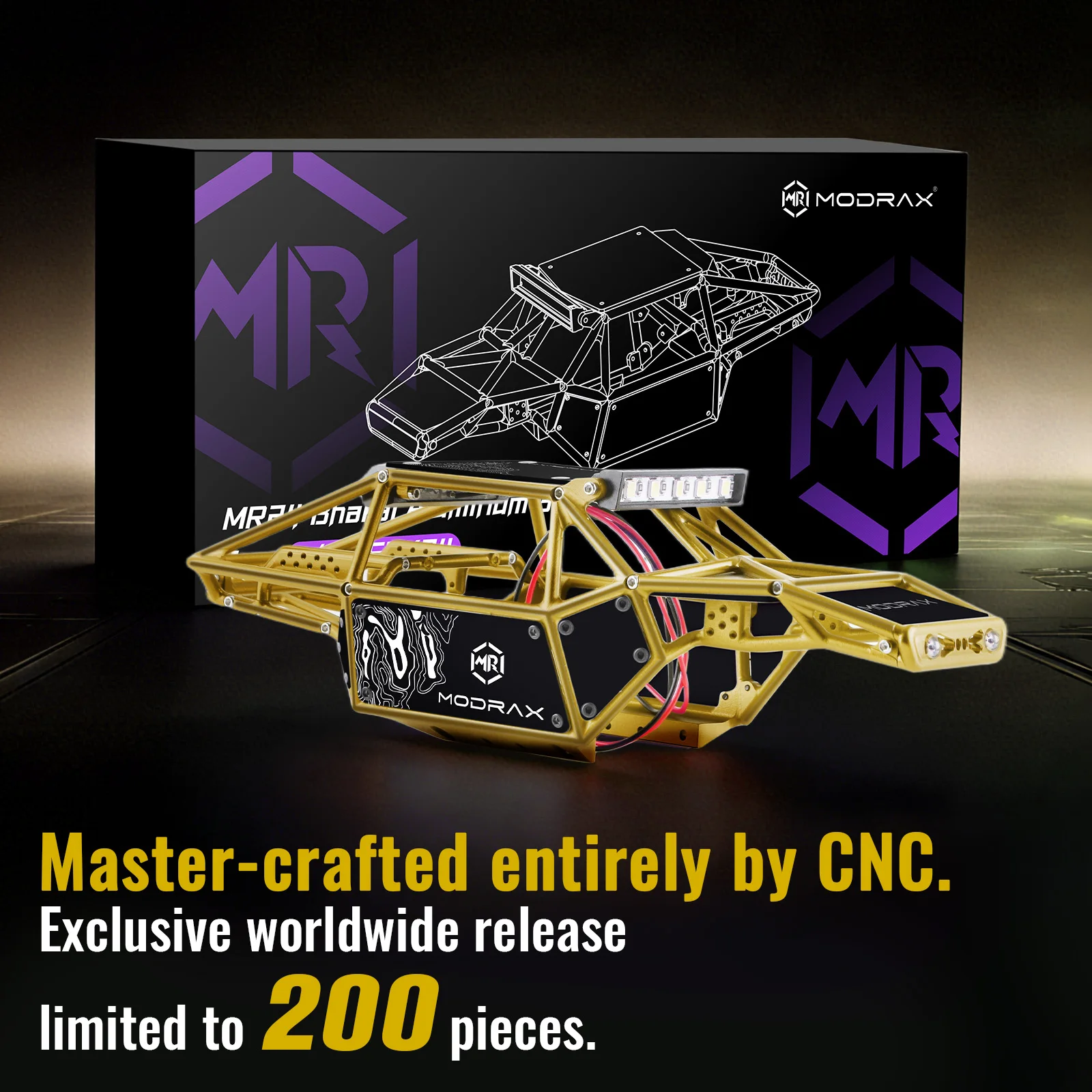 ModRax MR24-Bharal CNC Aluminum Body Shell with LED Lights for Axial 1/24 SCX24 C10 JLU Bronco Base Camp 4Runner Upgrade Parts
