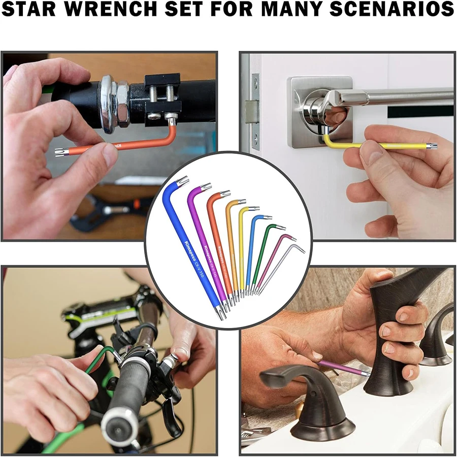 9Pcs CR-V Metric Wrench Set, L Key Set with Color-coded &  Bracket  Bike Repair,  Assembly
