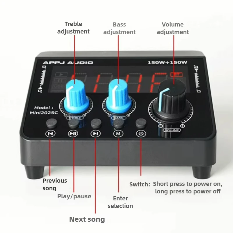 SOTAMIA 150 واط * 2 Mini2025C بلوتوث مكبر كهربائي مضخم رقمي عالي ومنخفض لهجة قابل للتعديل مكبر هاي فاي U مشغل القرص