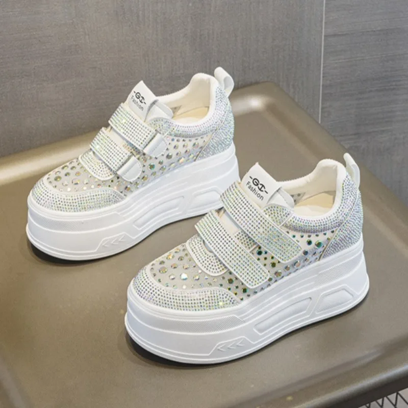 

9CM Women's Shoes Exquisite Air Mesh Rhinestone Casual Shoes for Woman Comfortable Chunky Sneakers Designer Shoes Zapatos Mujer