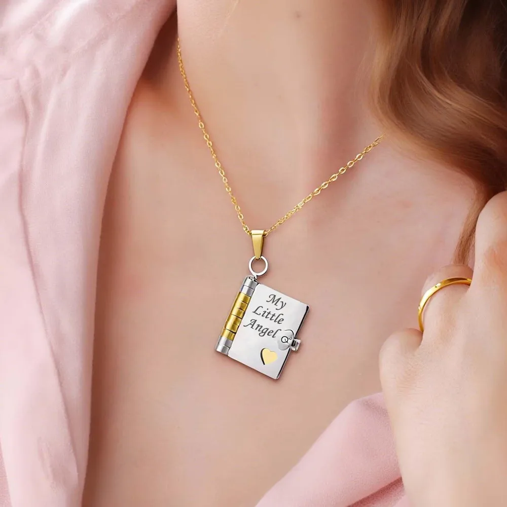 Stainless Steel My Little Angel Book Necklace for Granddaughter My Brave Boy Grandson Book Pendant Son Daughter Necklace Jewelry