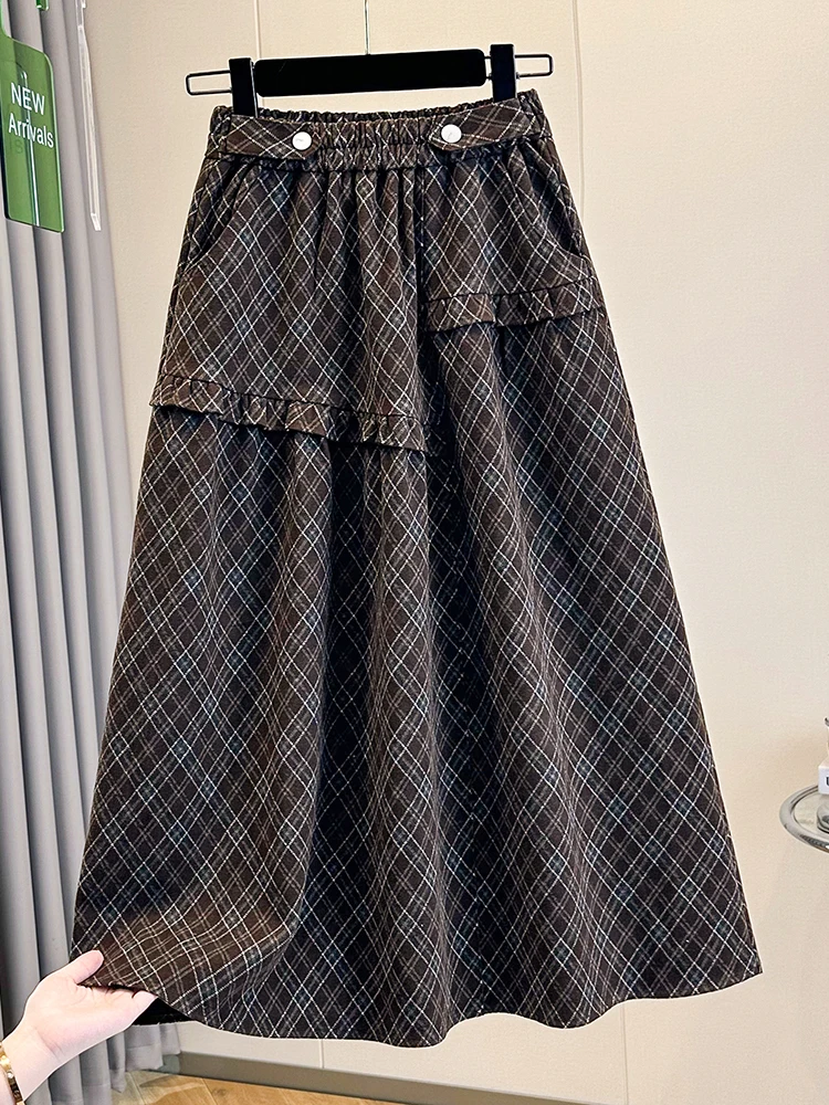 High-End Women's Autumn Winter Thickened Woolen Elastic Waist Loose Slimming A-Line Long Skirt Comfortable Casual Commute Style
