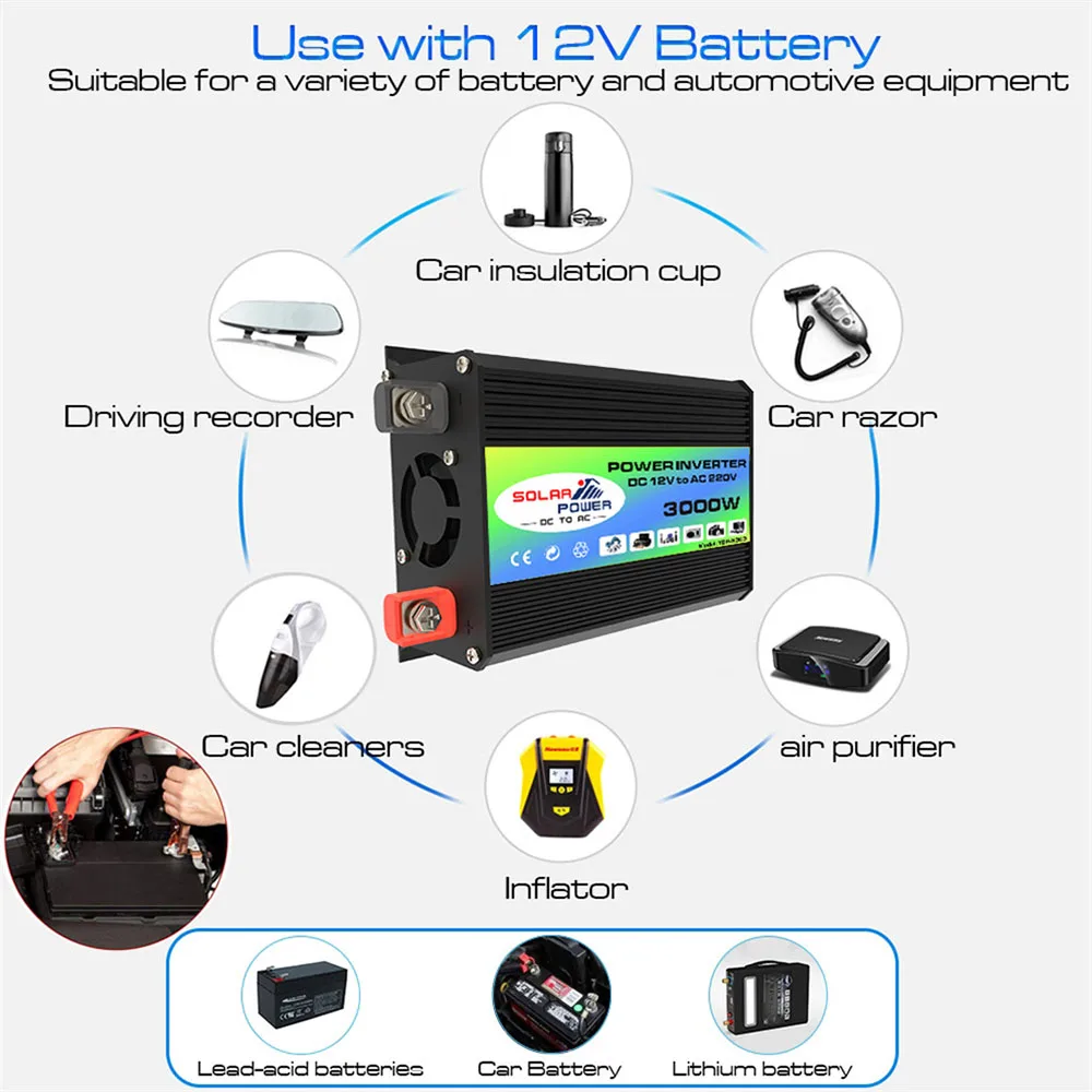 محول طاقة عالمي للسيارة المنزلية ، محول مركب على السيارة ، ، DC 12V إلى ، V