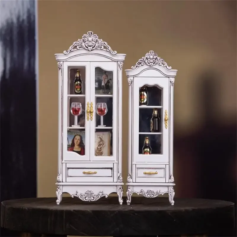 

1/12 Dollhouse Vintage Simulation Storage Cabinet Display Cupboard Model Doll Home Living Room Wine Cabinet Furniture Decor Toy