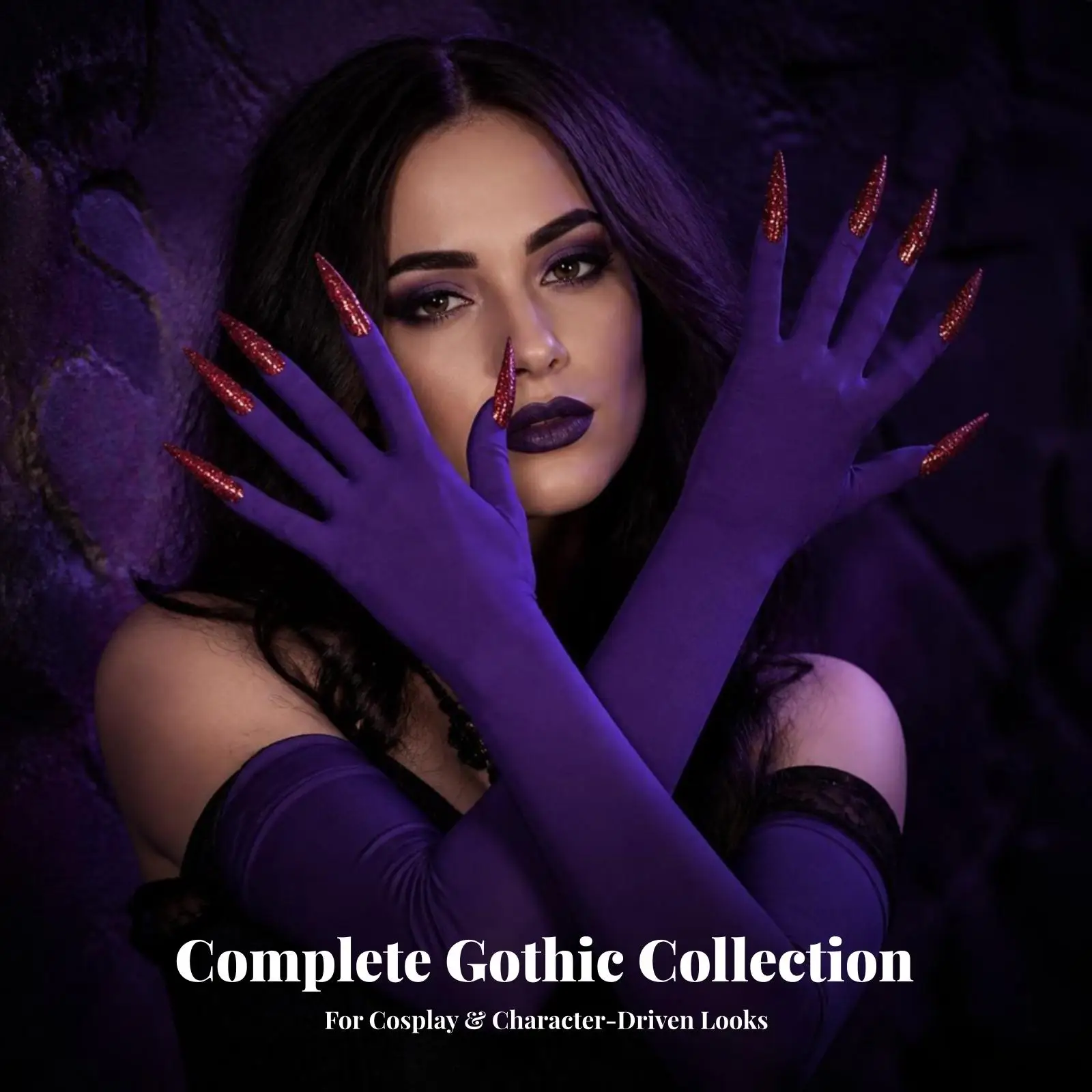 Stretch Costume Claw Gloves with Glitter Nails for Halloween Cosplay Party Long Forearm Performance Themed Accessories