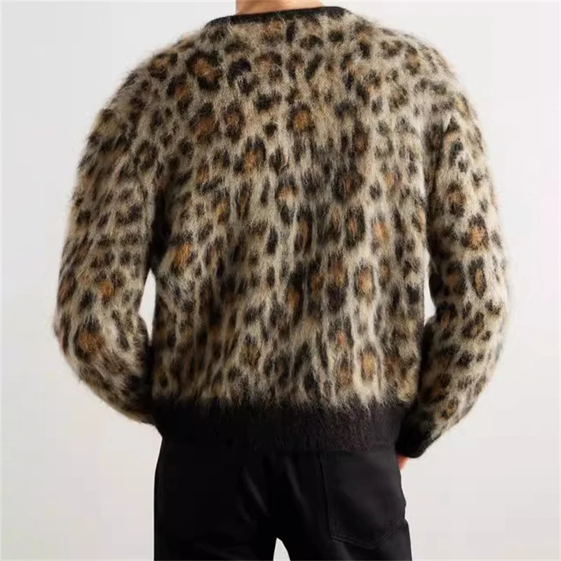 cardigan women 2024 winter New metal button decoration long sleeved top Mohair blend leopard print Knitwear y2k Women's sweater