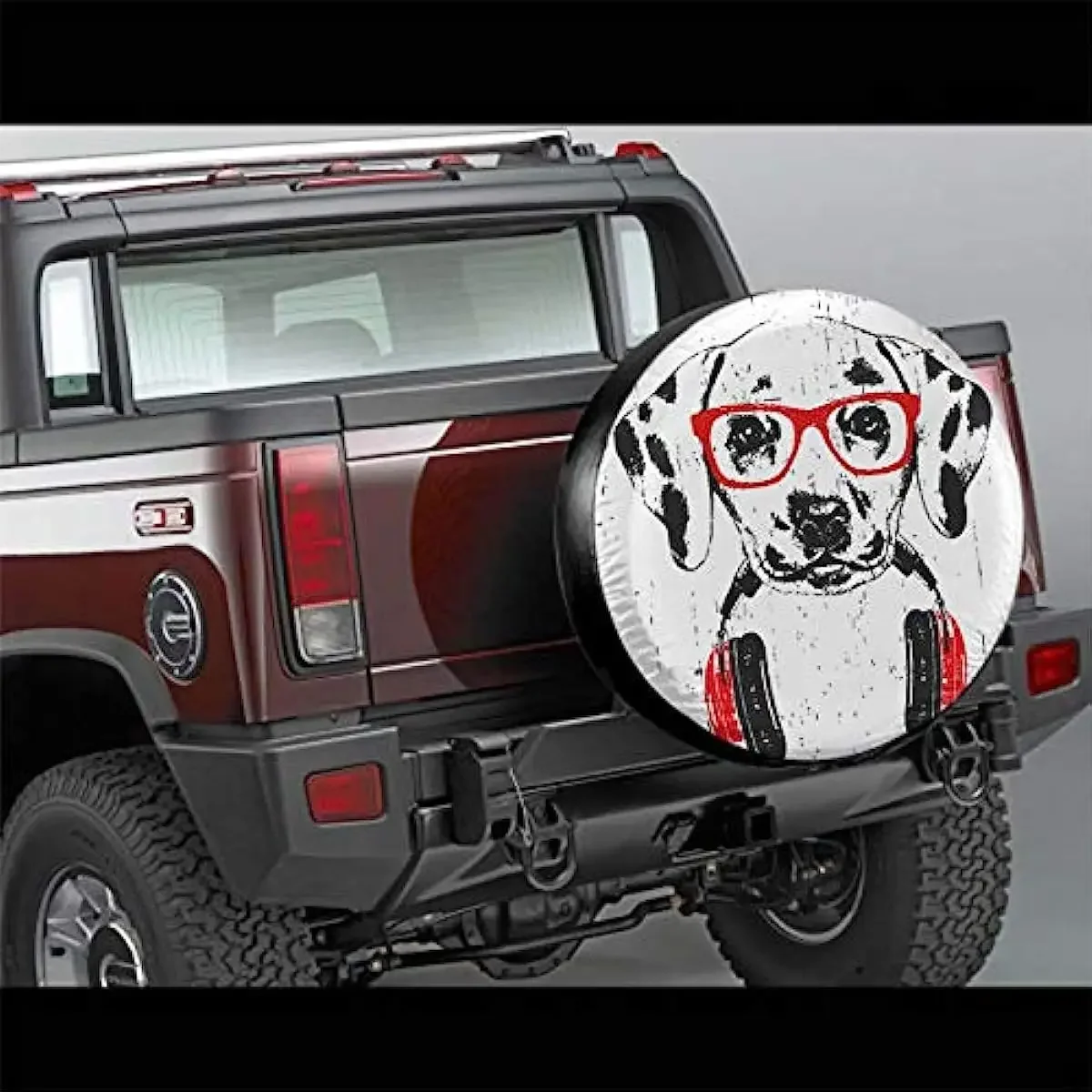 Tire Cover Red Glass Dalmatian Funny Animal Puppy Wearing Hip Hop Headphone Glasses Lovely Pet Wheel Cover Fit for Trailer SUV