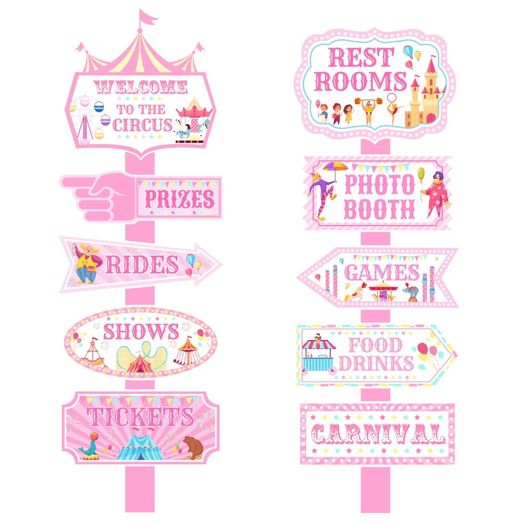 Circus Carnival Party Directional Signs,Circus Tent Porch Sign,Carnival Yard Sign for Kid Indoor Outside Carnival Party Supplies