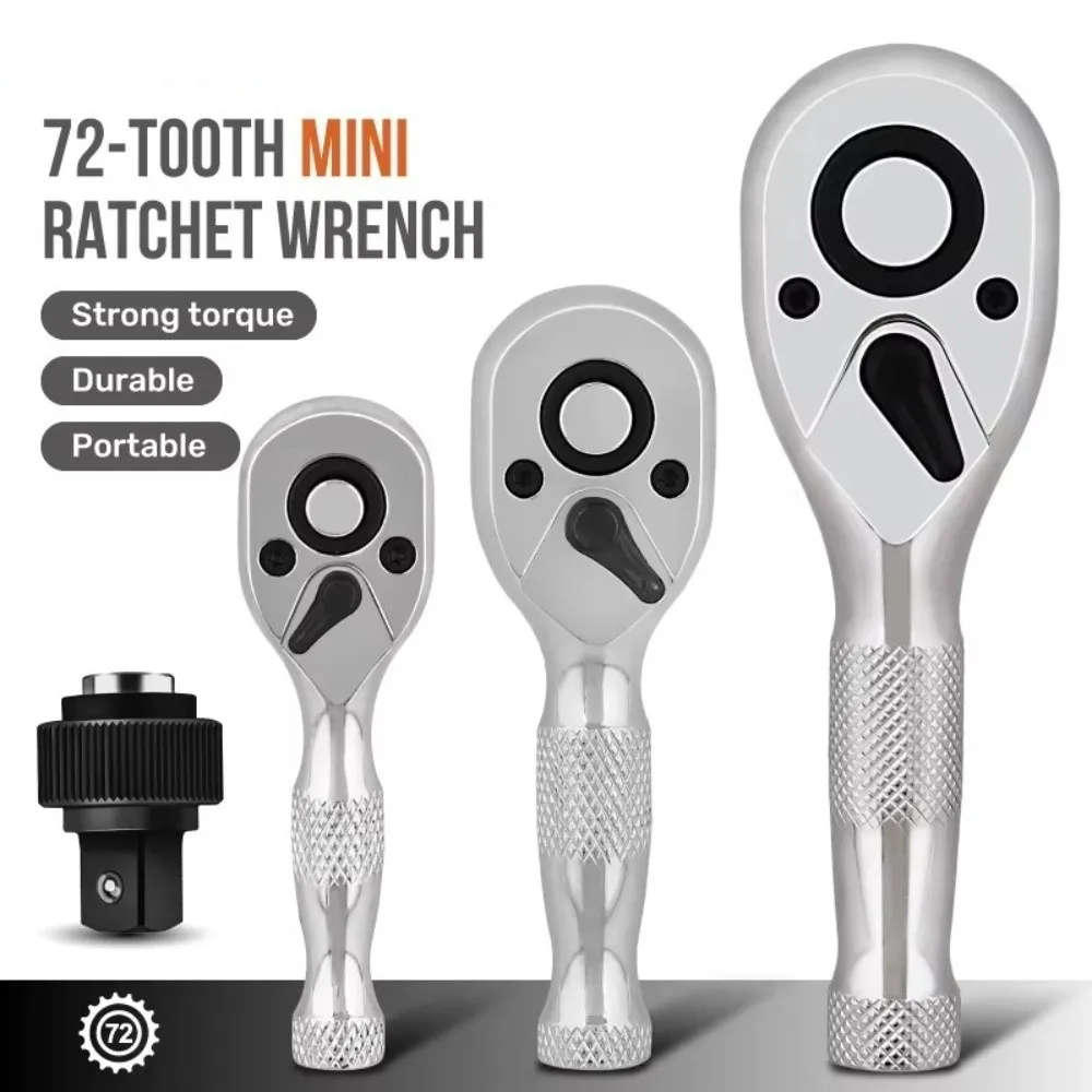 72 Tooth Ratchet Wrench 1/4 3/8 1/2 Inch Drive 2-in-1 Design Dual Head Wrench Reversible Head Stubby Size Mini Ratchet Wrench