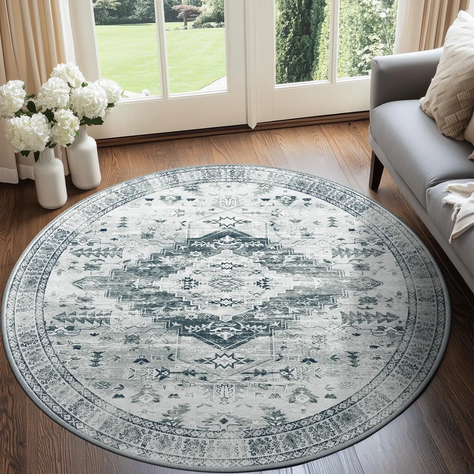Washable No-Pile Vintage Boho Area Rug 5