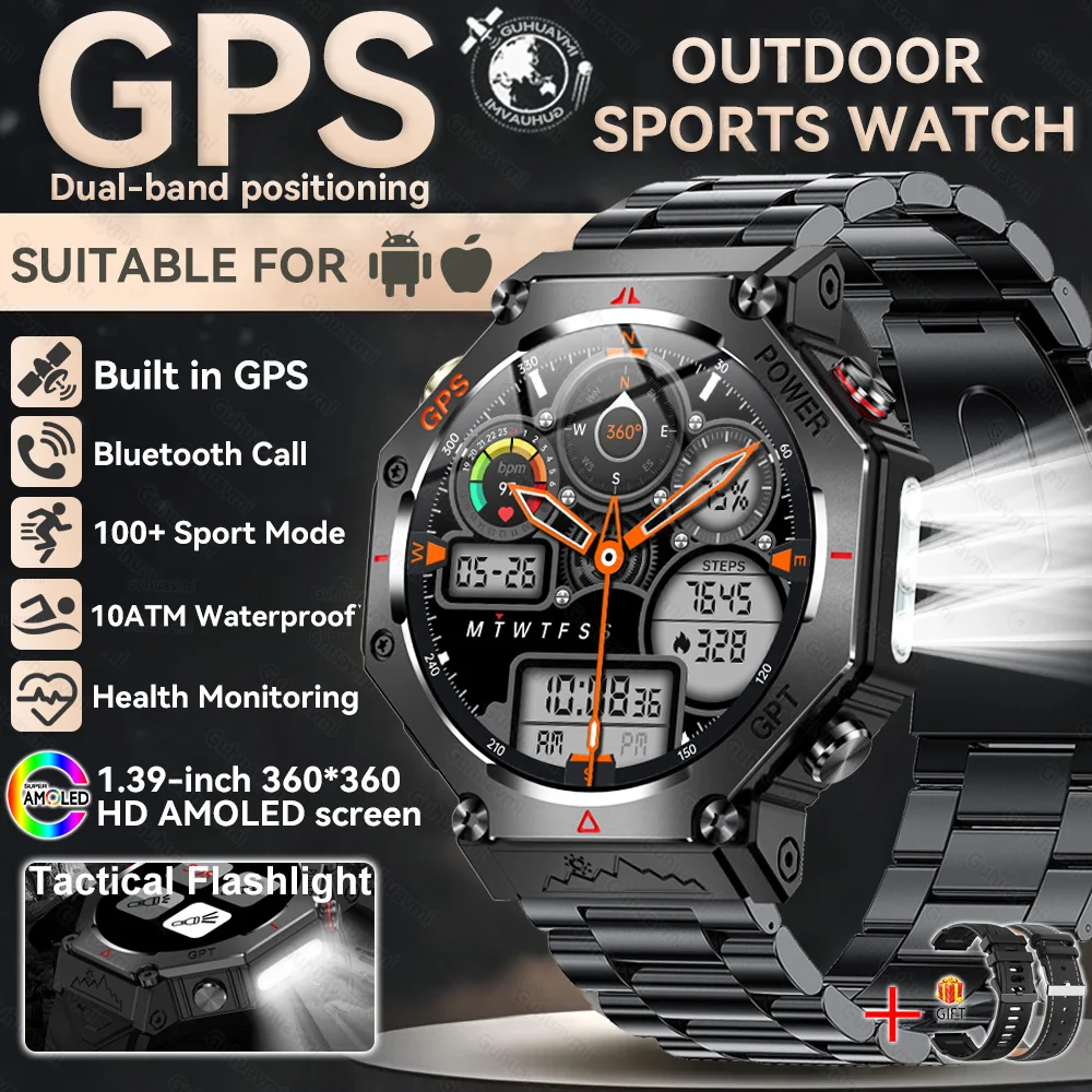 2025 NEW T-Rex 3  Outdoor Military Smart Watch 10ATM Waterproof Bulit-in GPS Compass Altimeter Barometric HD Call Smartwatch Men