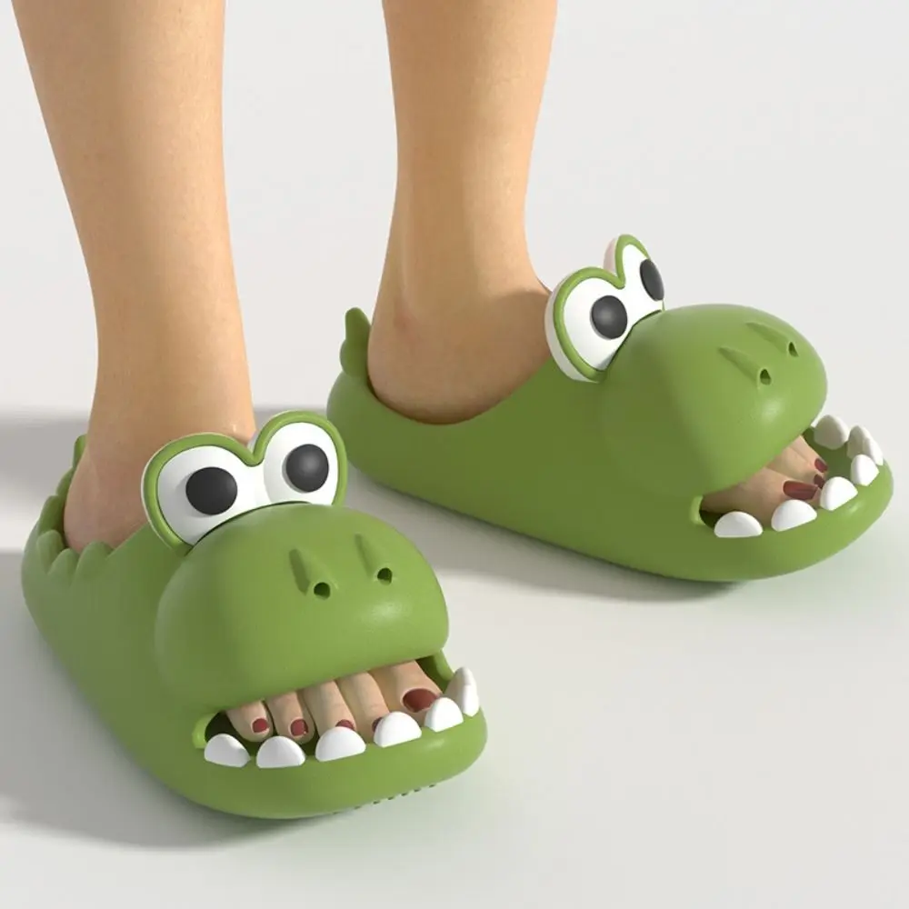 Zapatillas antideslizantes de dinosaurio de dibujos animados, toboganes de almohada de dinosaurio con punta suave y agujero, zapatillas de baño de EVA con suela gruesa de animales de dibujos animados