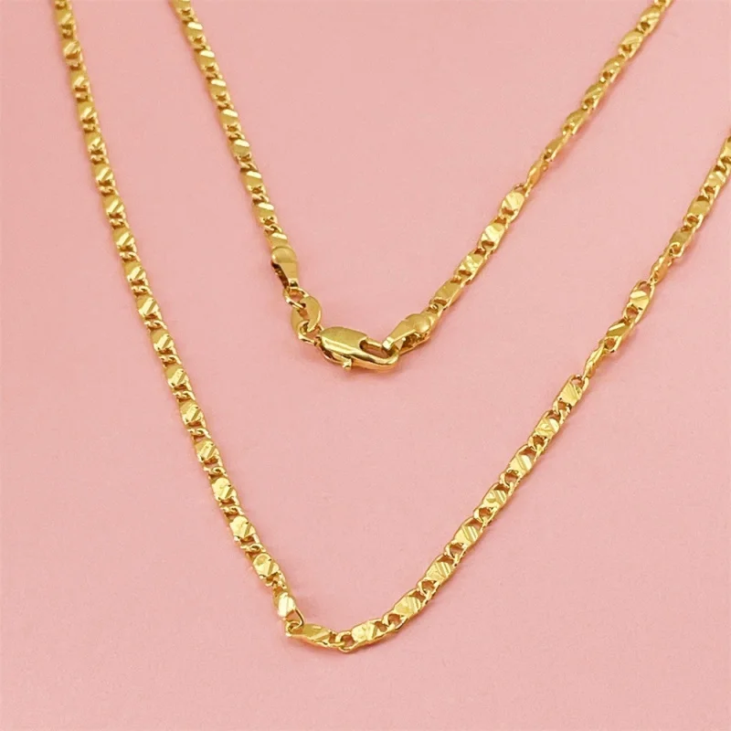 100% Real 24K Gold 2mm Flat Swastika Chain Necklace Chain Luxury Fine Jewelry Matching Chain for Pendant