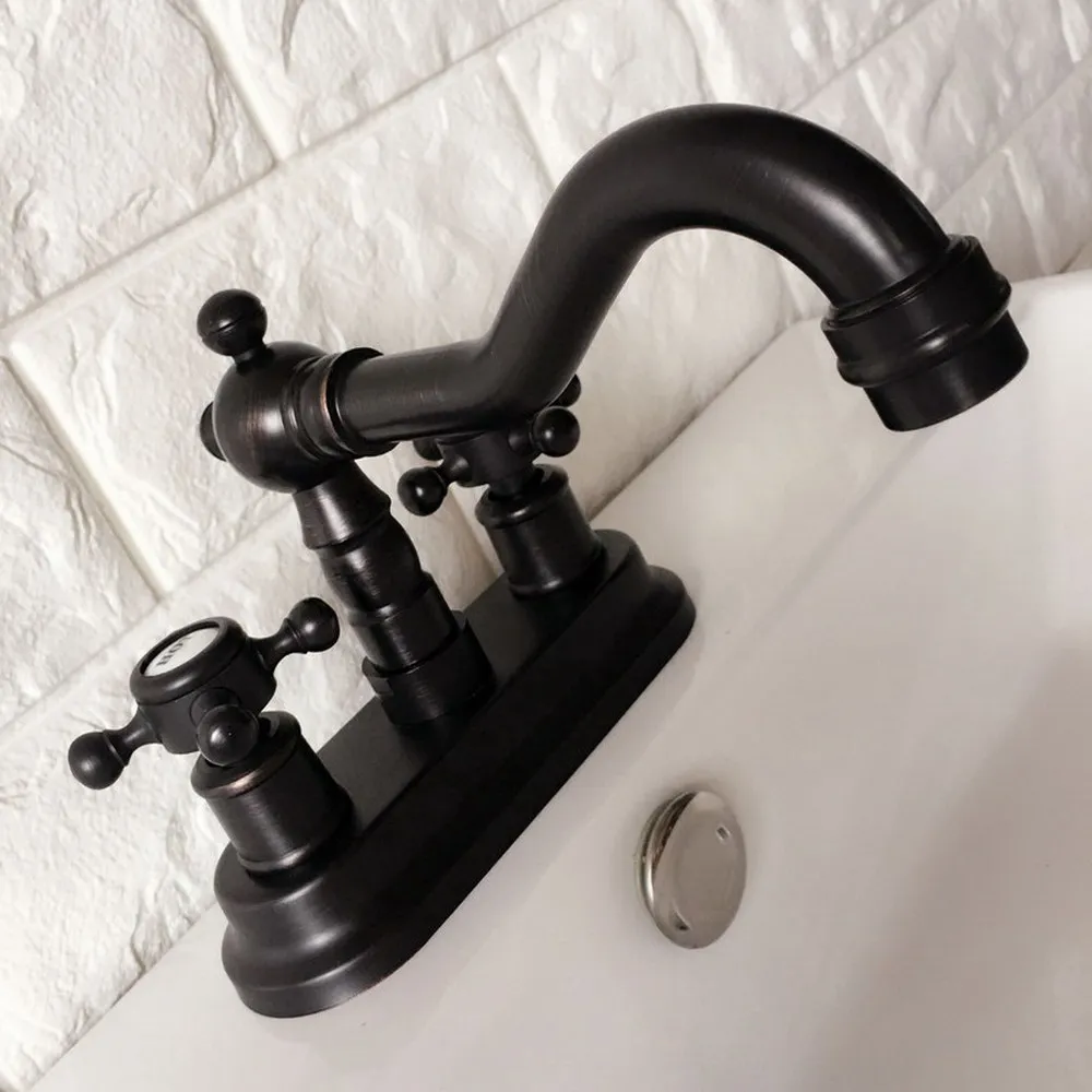 

Black Oil Rubbed Bronze Swivel Spout Kitchen & Bathroom Faucet Dual Handle Washbasin Faucets 2 Hole Sink Mixer Taps thg075