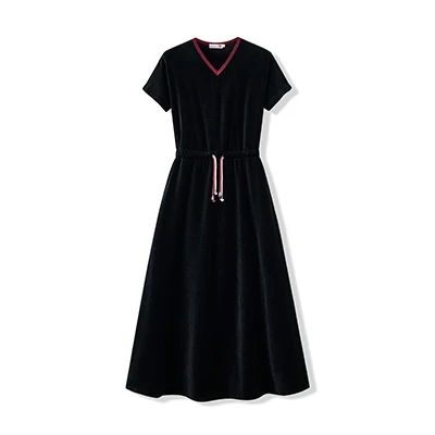 Schabbat-Kleid für Teenager/Frauen, Winter-Robe mit Kurzen Ärmeln, 2 Kordelbändern, Mädchen Schwarzes Velours-Kleid, Größen XS-XXXL – Detail 9