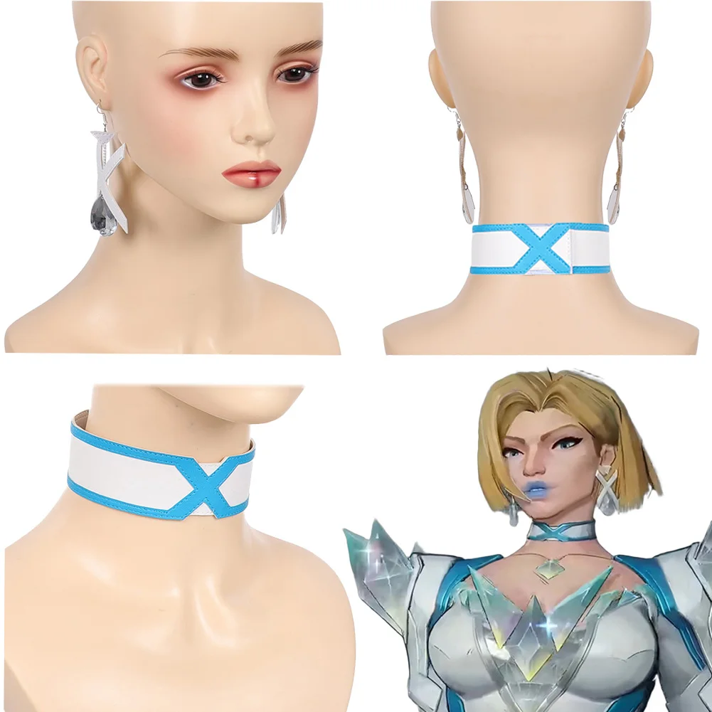 

Fantasia Rival Emma Grace Frost Cosplay Choker Earrings Game Disfraz Costume Accessories Women Halloween Carnival Party Clothes