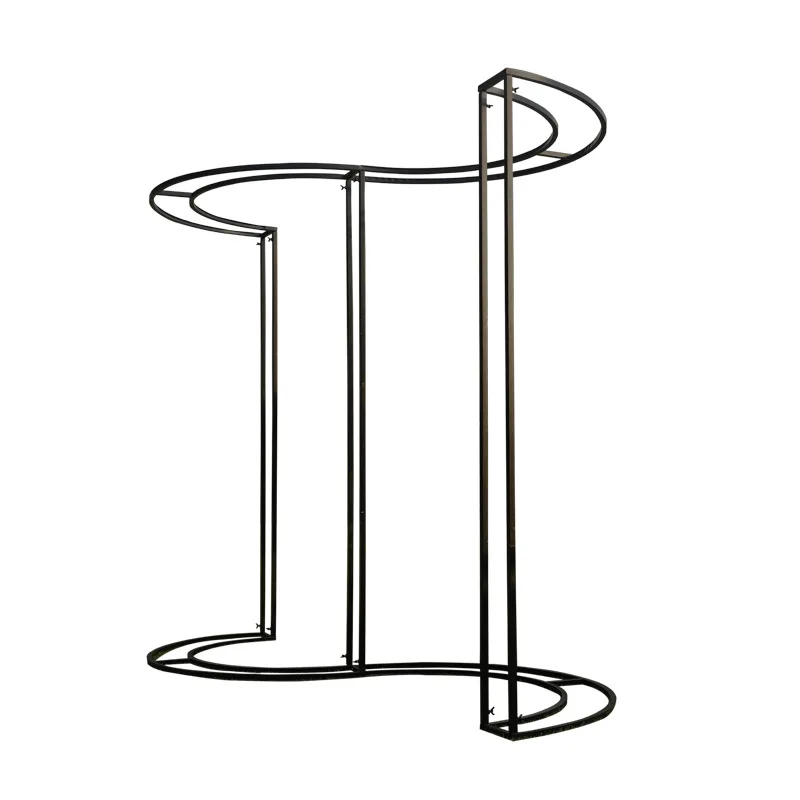 S-förmiger Hochzeitsbühnen-Hintergrund, gebogener Blumenbogen-Rahmenständer, Metallständer zum Aufhängen von Kristallvorhängen, Schleifen und Spitzenverzierungen – Detail 2
