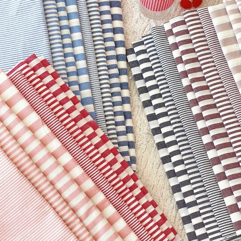 145x50cm 20s Washed Cotton Striped Fabric Small Fresh Women Kids Clothing Basic Stripe Chaoyang Check Sewing Cloth