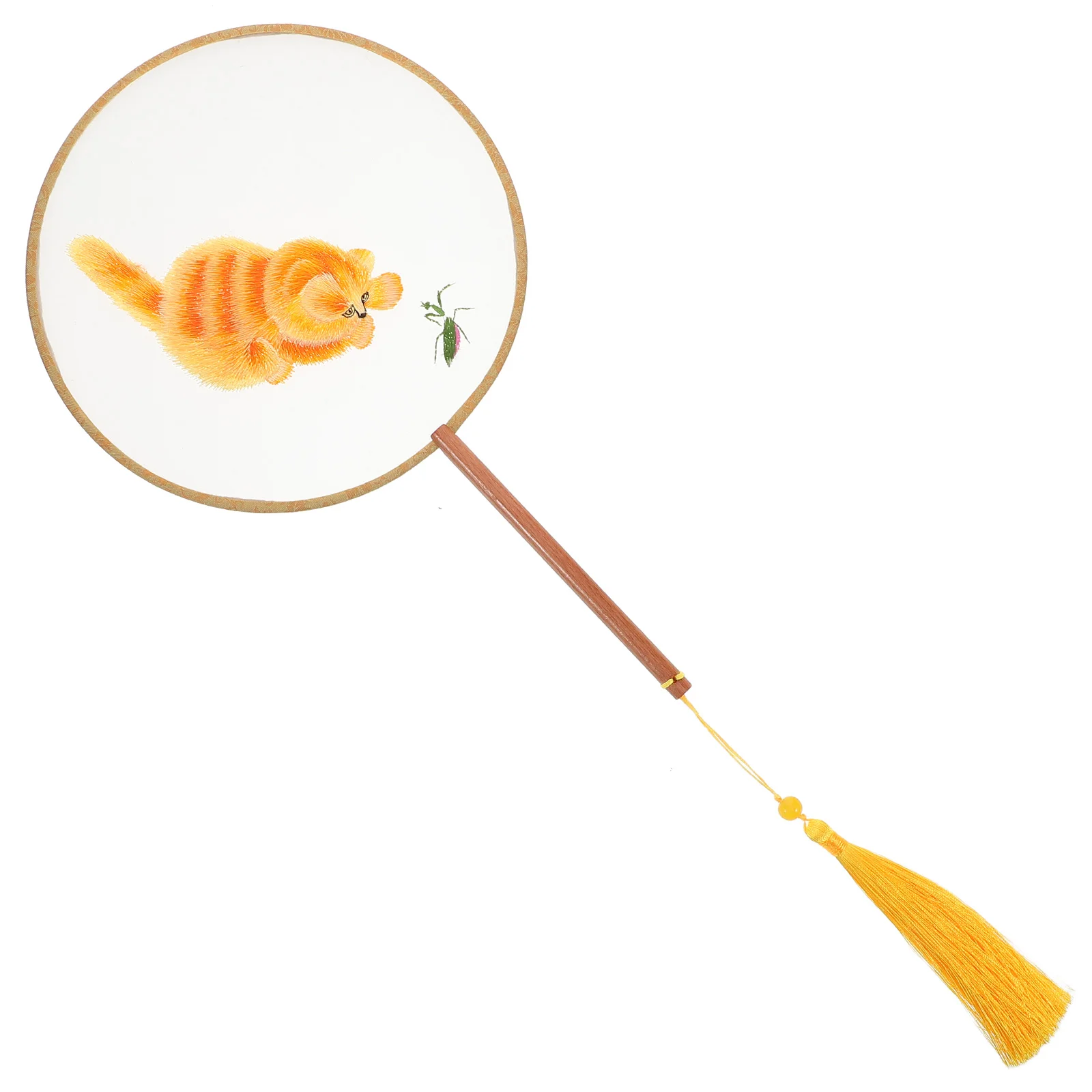 Éventail Rond Brodé Double Face, brevà Manivelle, Style Chinois, Imprimé Chat