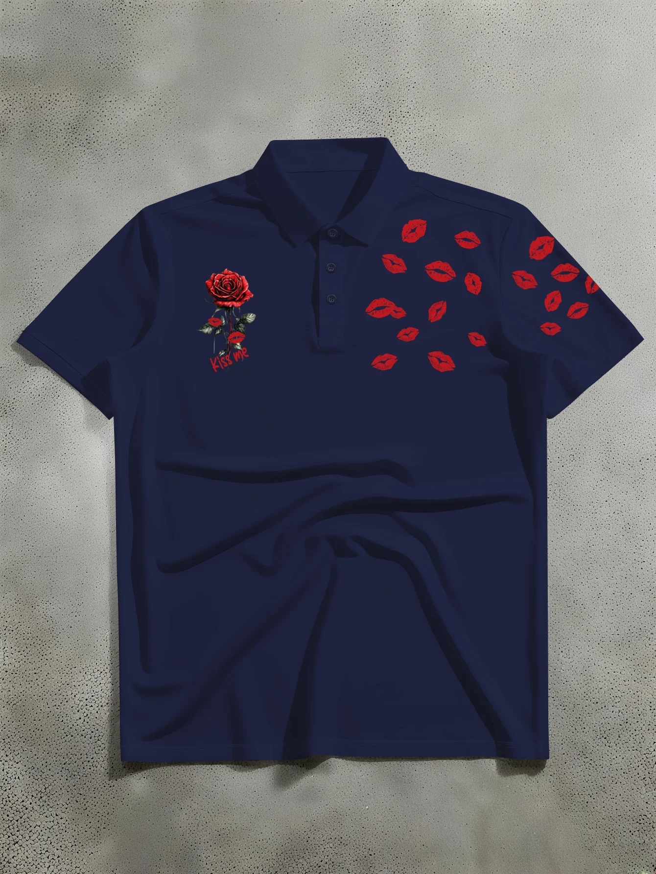 New unisex short sleeved polo shirt with American red rose lip print print polo shirt polo shirt