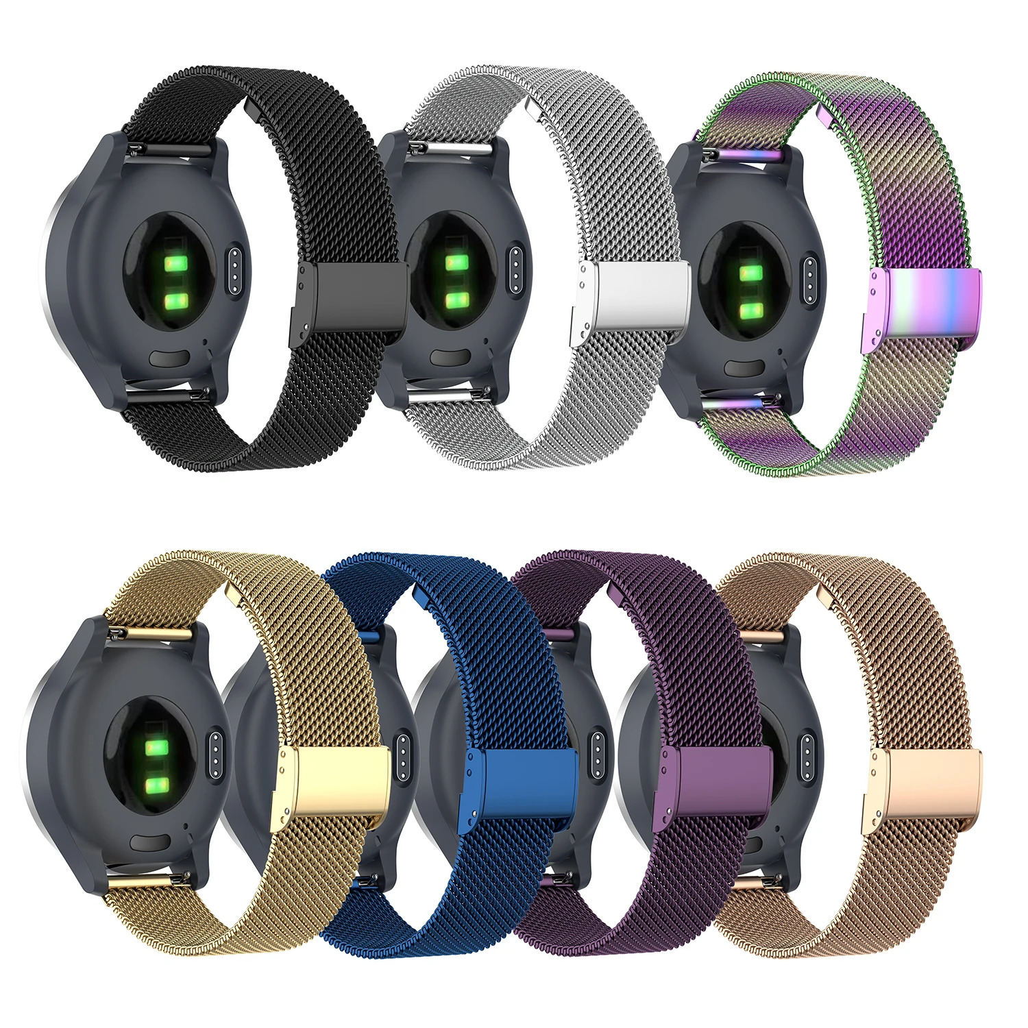 Cinturino per orologio in acciaio inossidabile con maglia da 18 mm per Garmin Vivomove 3s / Vivoactive 4s, cinturino da polso regolabile Smart Watch - Nero