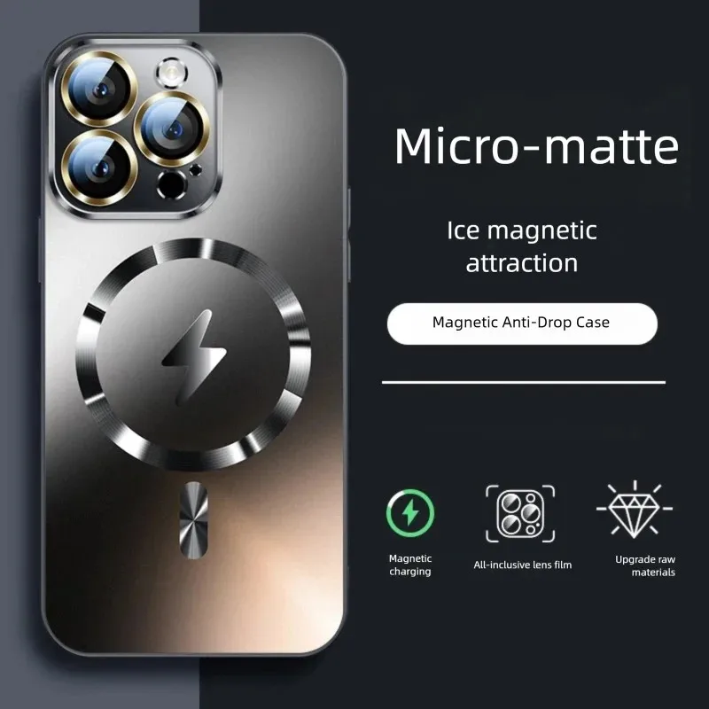 

Luxury Magnetic Wireless Charging Phone Case For Magsafe iPhone 17 16 15 14 13 12 Pro Max Plus Tempered Glass Protection Cover