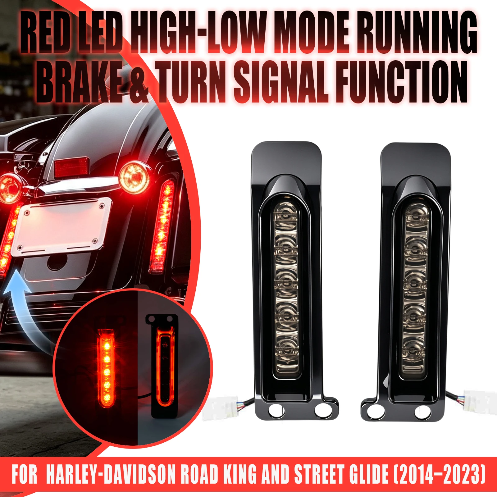 For Harley Street Glide Road King Motorcycle Fender Saddlebag Side Filler LED Support Light Rear Run Brake Turn Signal Lamp
