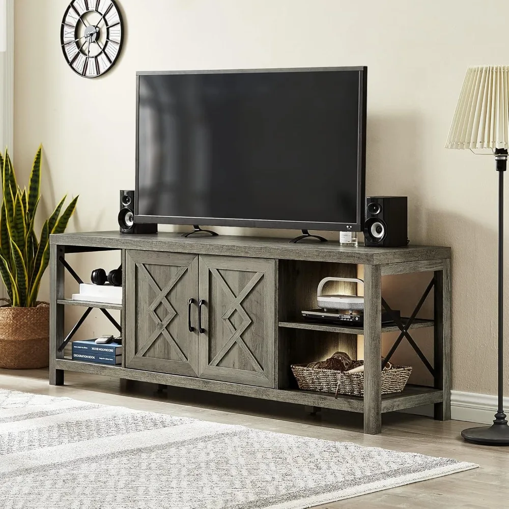 

TV Stand for 75 Inch with Storage,65 Inch Width Wood TV Stand for 65 70 75+ Inch with Soft Closing Door Hinges, Grey Wash